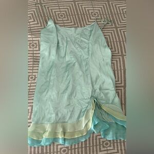 100% silk Victorias Secret Mint Green Slip Dress with Ruffle Hem